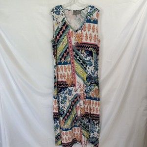 Chico's Foliage Fusion Maxi Dress 3 XL Sleeveless V Neck